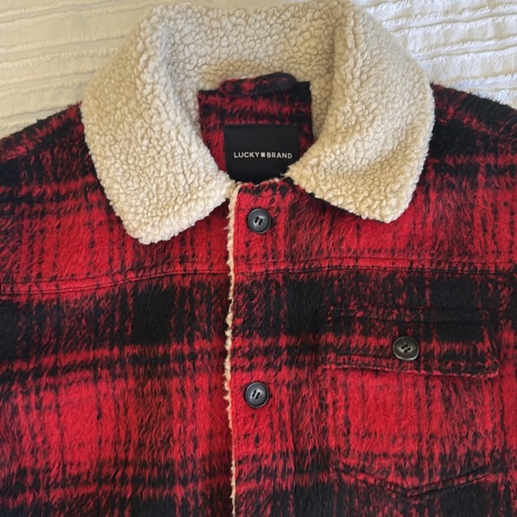 Lucky Brand Men’s Plaid Red Sherpa Jacket sz S NWT - Picture 2 of 12